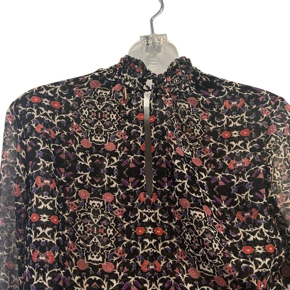 Misa Raina asymmetrical midi dress size XS mixed ditsy floral ruffle mock neck - Picture 7 of 13